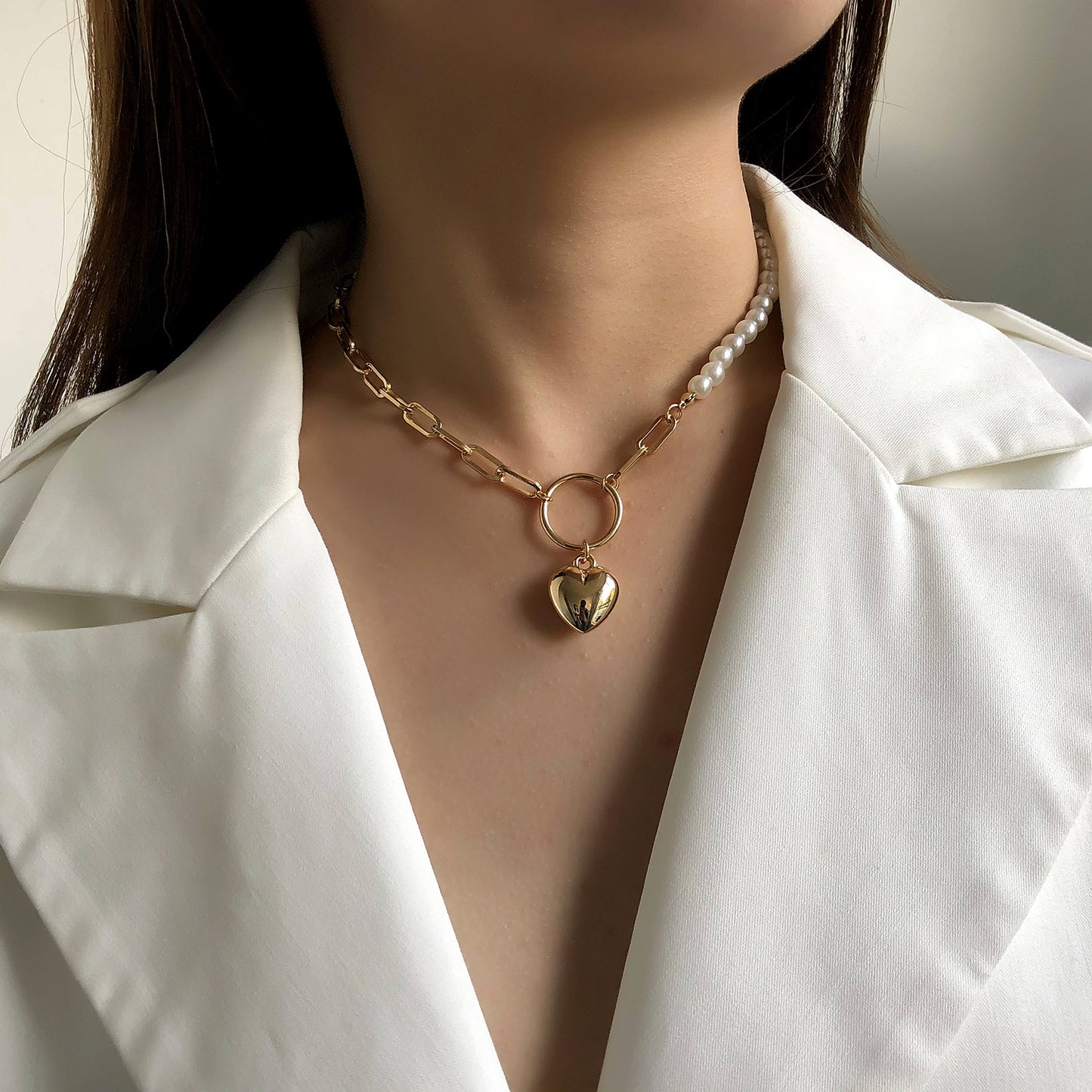Women's Heart Geometric Alloy Pendant Necklace Hip-Hop Box Chain Style