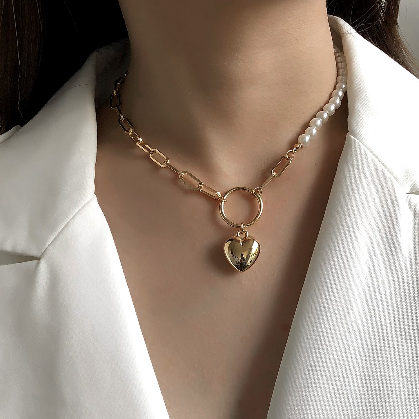 Women's Heart Geometric Alloy Pendant Necklace Hip-Hop Box Chain Style