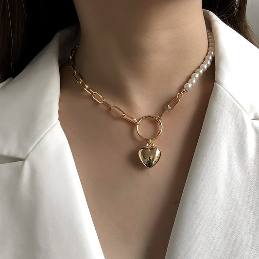 Collana da donna con ciondolo geometrico a cuore in lega, stile catena a maglie Hip-Hop