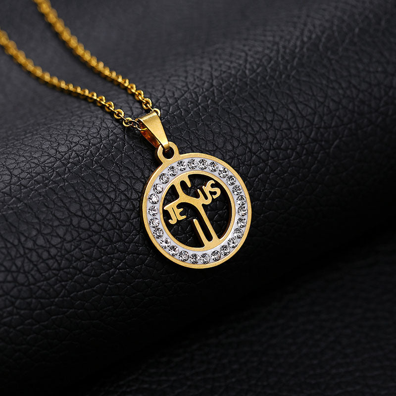 Collar con Cruz de Moda para Mujer, Cadena O de Acero de Titanio, Joyería Chapada, Regalo de Tendencia
