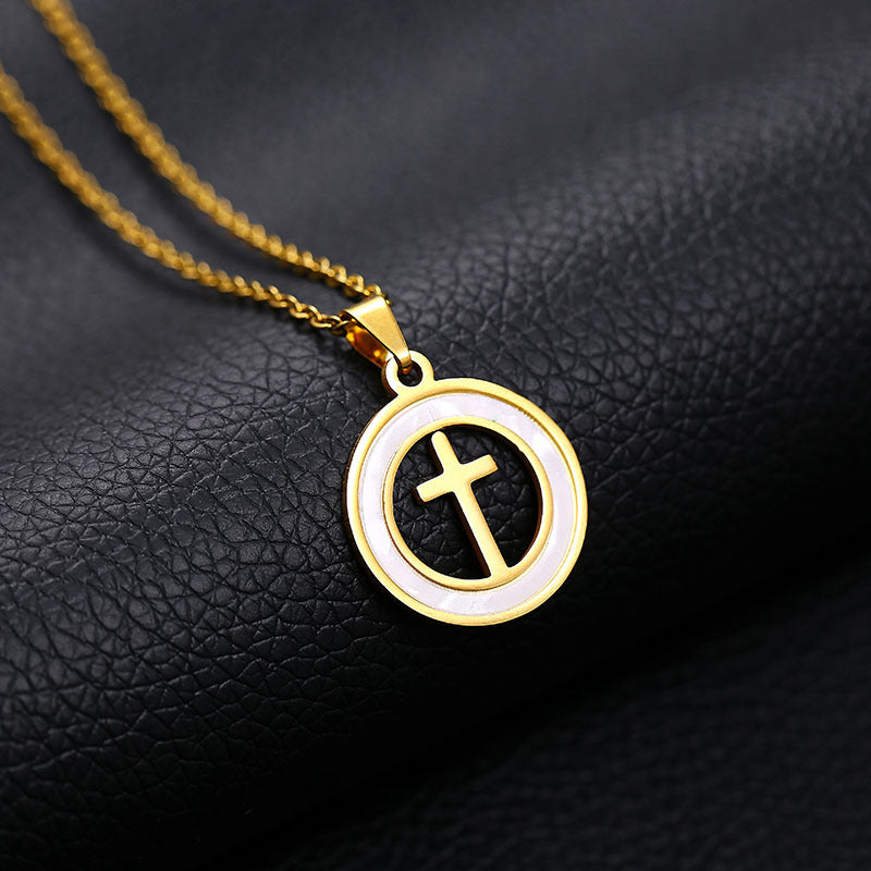 Collar con Cruz de Moda para Mujer, Cadena O de Acero de Titanio, Joyería Chapada, Regalo de Tendencia