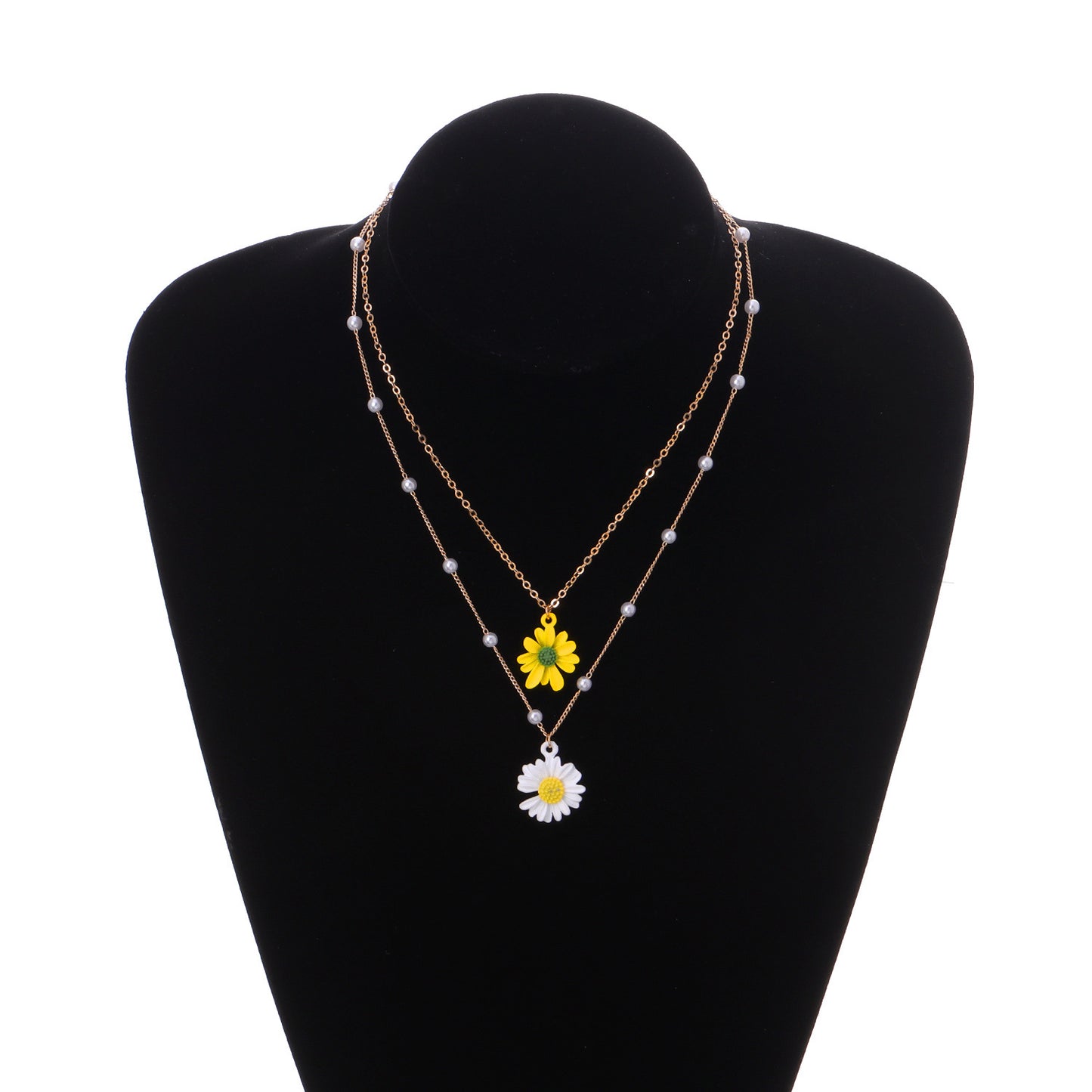 Women's Floral Alloy Pendant Necklace, Double Layer Cross Chain, Plated, Hip-Hop Fashion Jewelry, Trendy Accessory