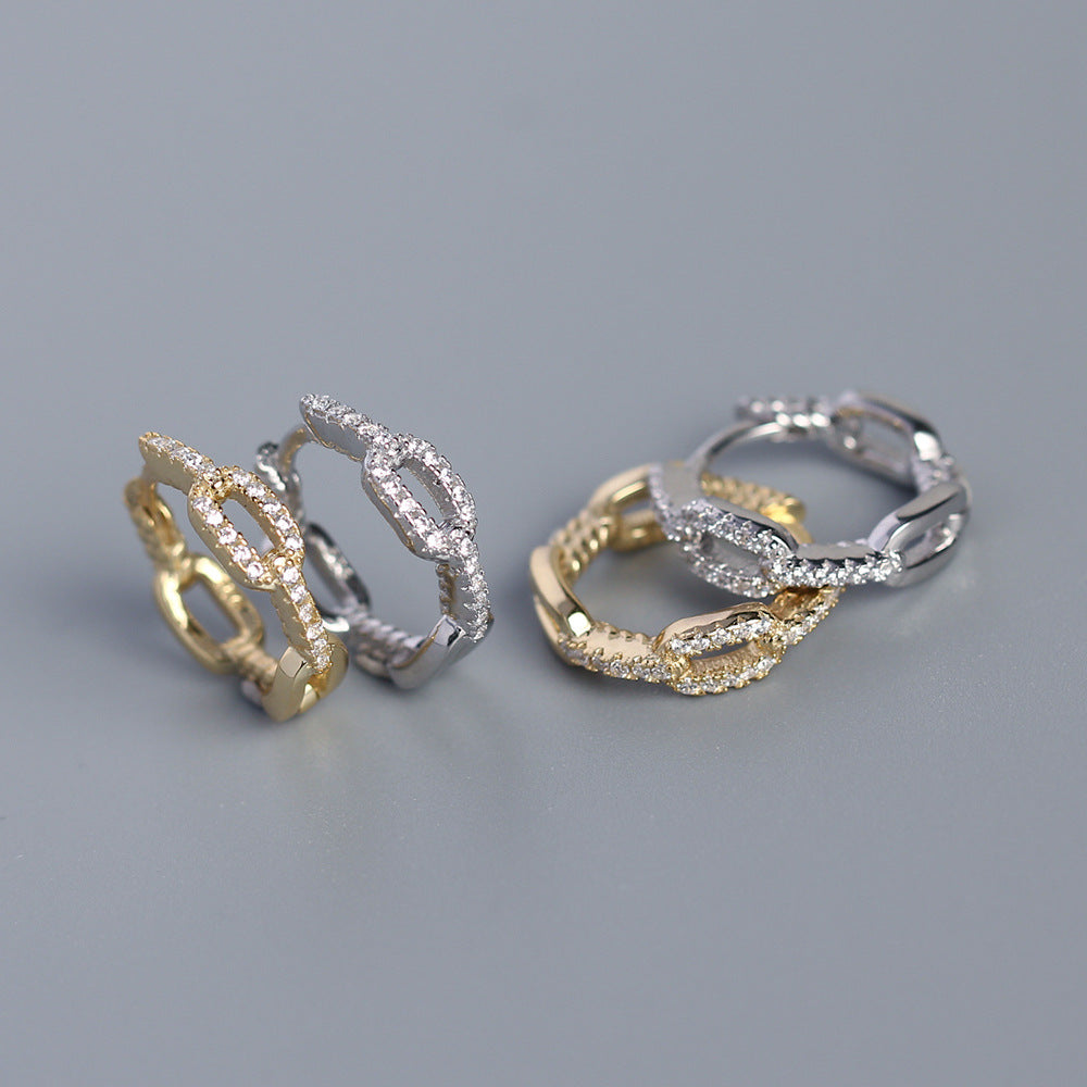 S925 Sterling Silver Geometric Design Inlay Rhinestone Earrings for Women, Fashion Jewelry