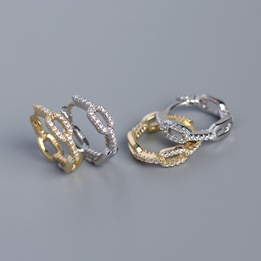 S925 Sterling Silver Geometric Design Inlay Rhinestone Earrings for Women, Fashion Jewelry