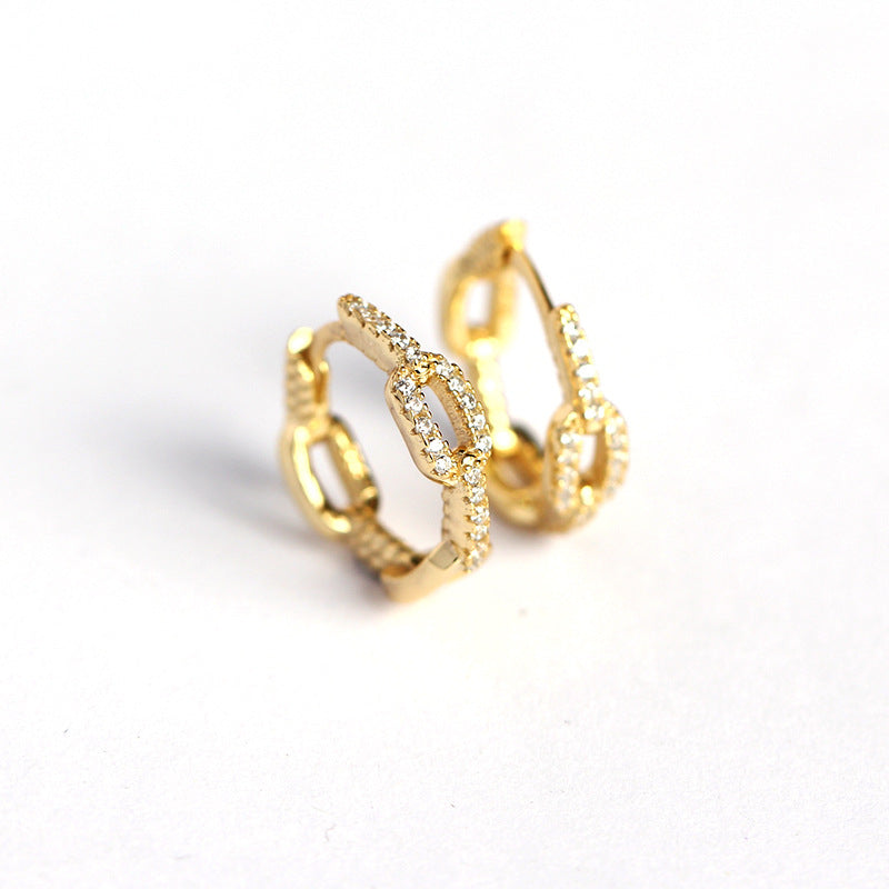 S925 Sterling Silver Geometric Design Inlay Rhinestone Earrings for Women, Fashion Jewelry
