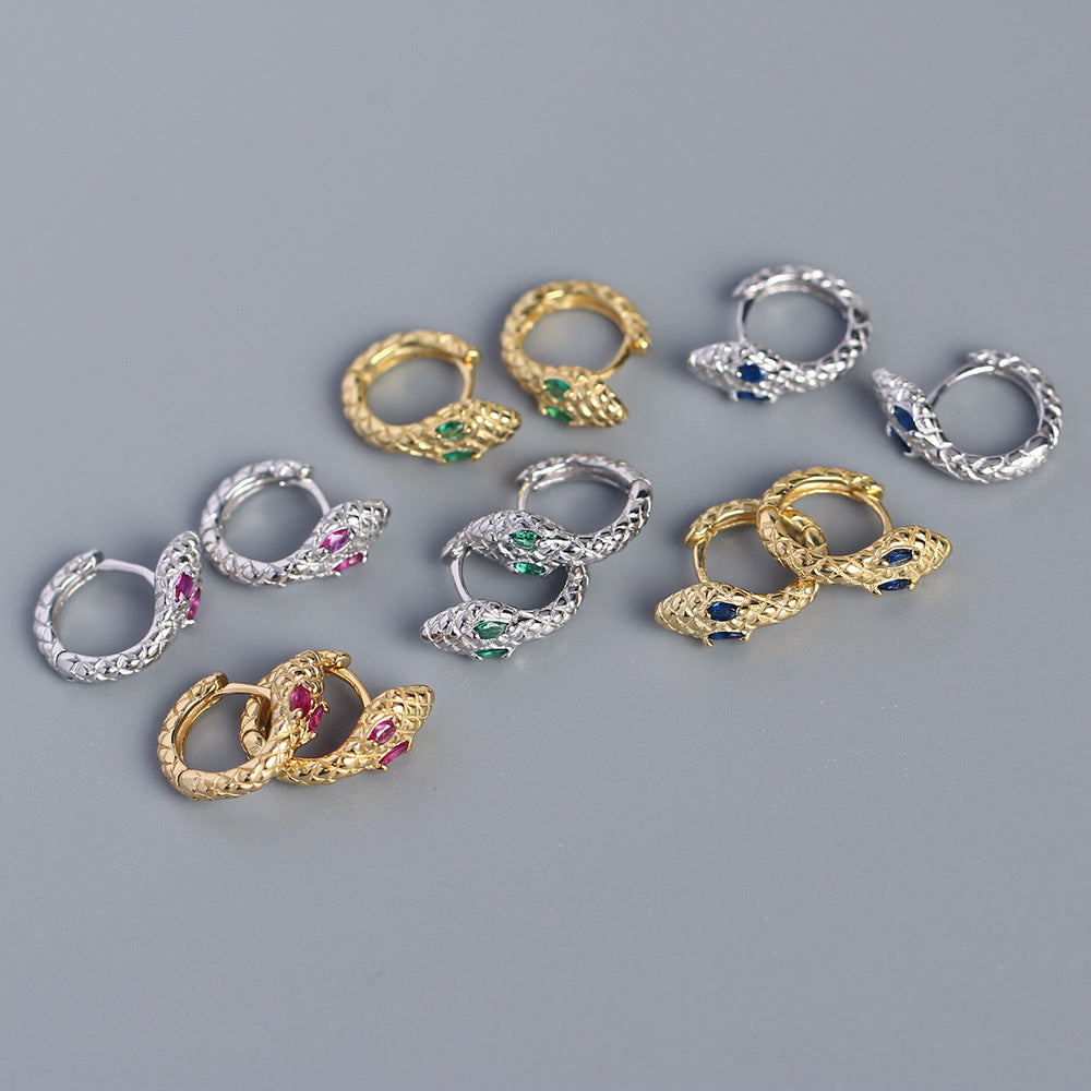S925 Sterling Silver Snake Shape Inlay Rhinestone Earrings for Women - YHE0289