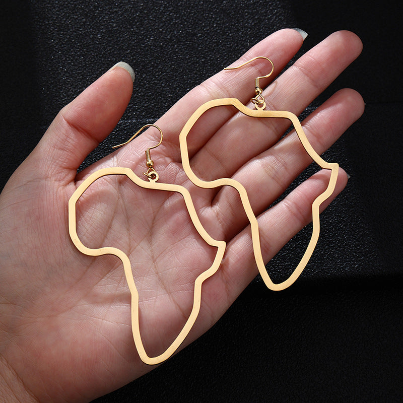 Pendientes de mapa africano de acero inoxidable dorado con aros grandes geométricos para mujer - Joyería de regalo informal y a la moda