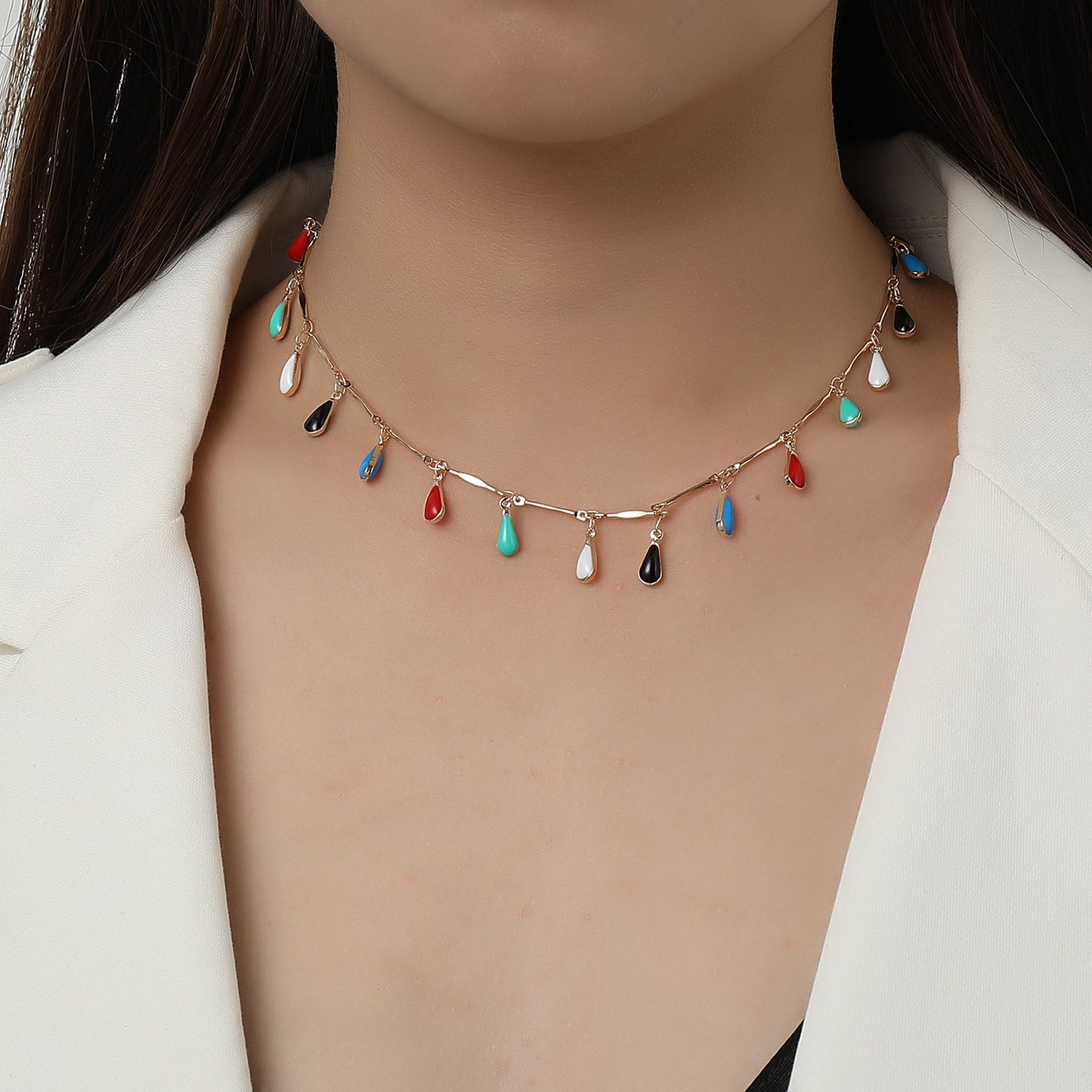 Women's Teardrop Alloy Pendant Necklace Hip-Hop Fashion Style Snake Chain