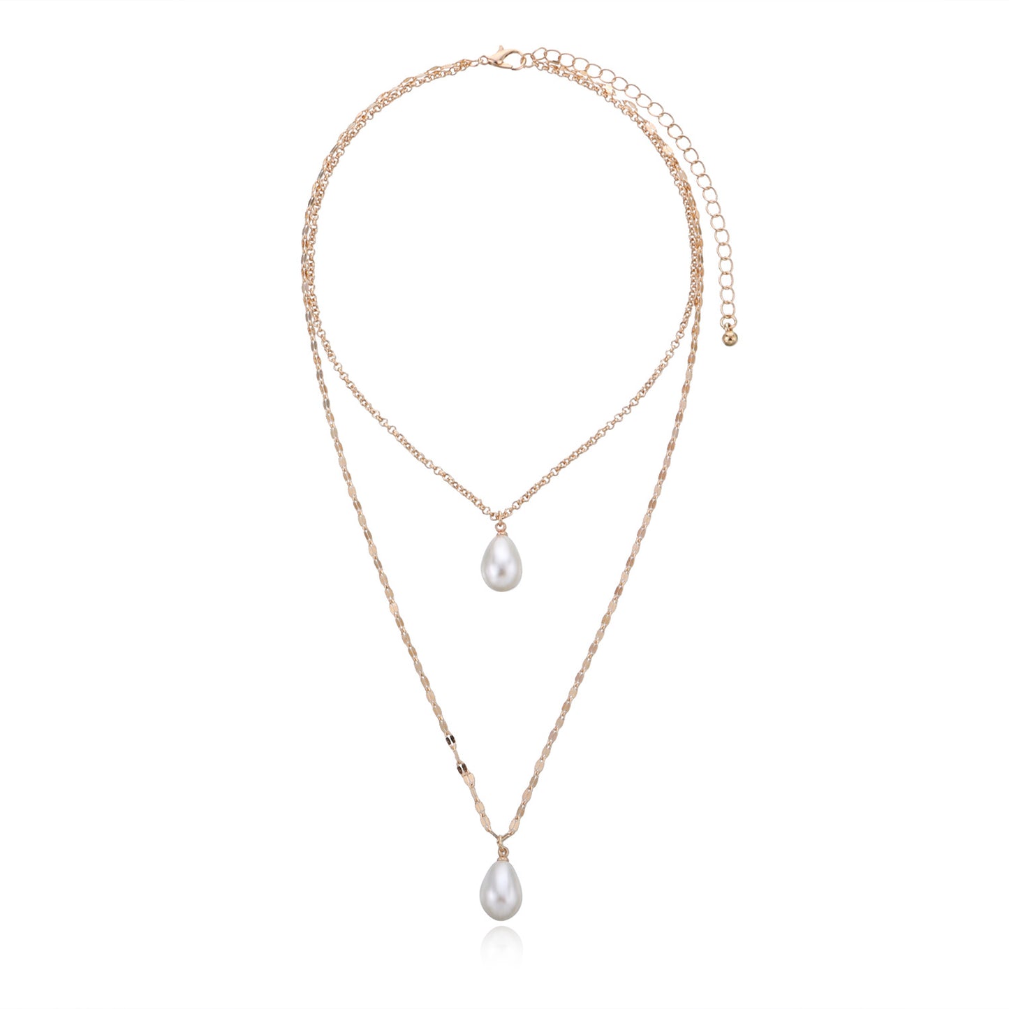 Women's Teardrop Pearl Pendant Necklace Minimalist Modern Style Alloy Twist Link Chain Plated Jewelry