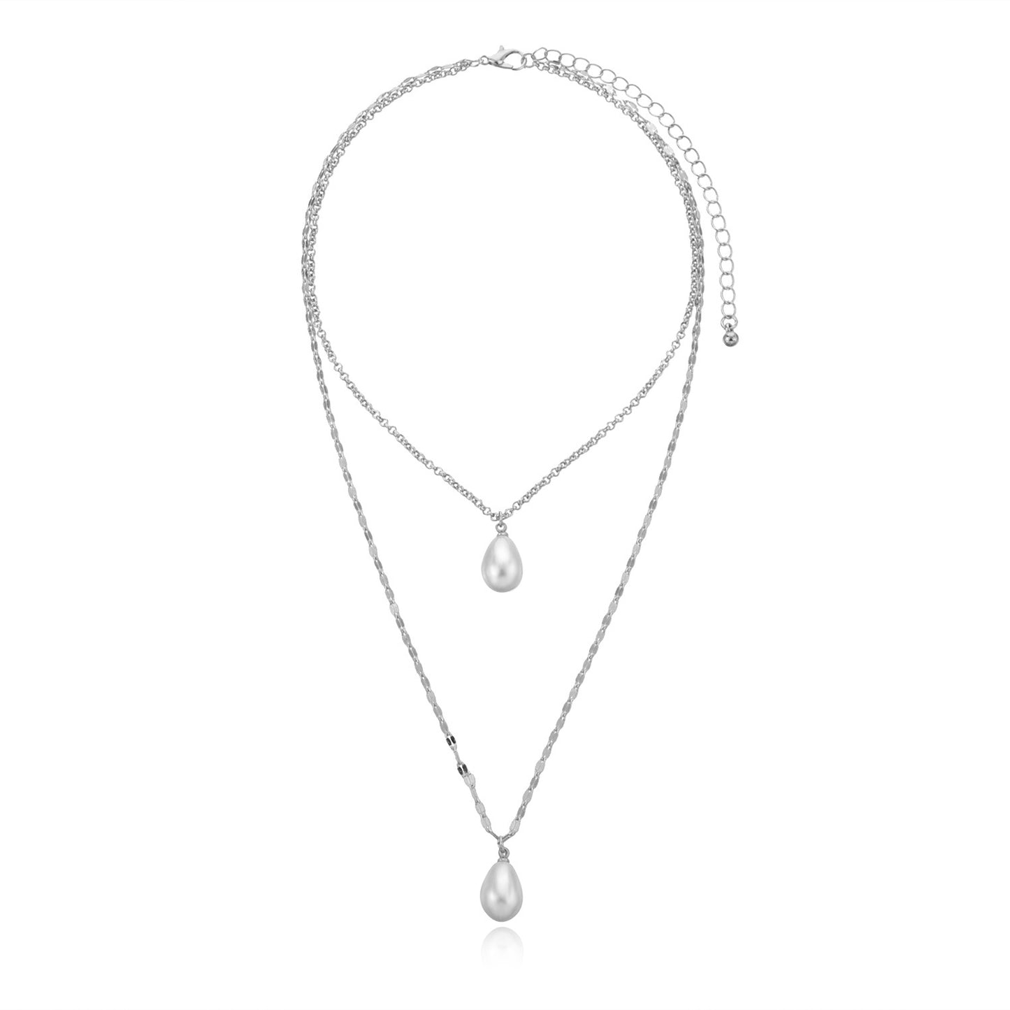 Women's Teardrop Pearl Pendant Necklace Minimalist Modern Style Alloy Twist Link Chain Plated Jewelry