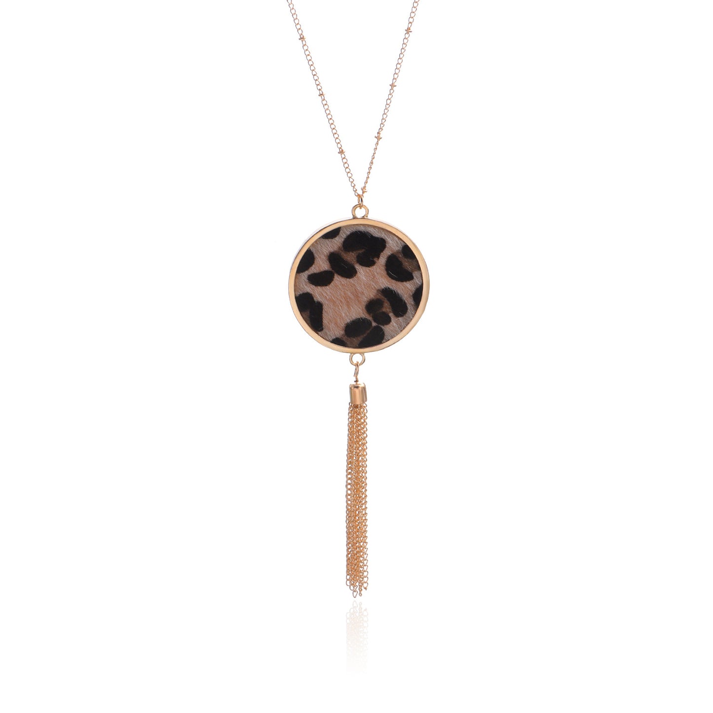 Leopard Print Geometric Alloy Pendant Necklace for Women, Vintage Hip-Hop Long Tassel Sweater Chain with Plated Finish