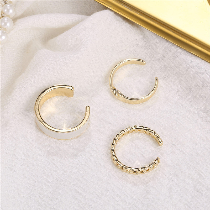 Minimalist Luxury Geometric Round Drip Oil Plated Alloy Open Ring Set