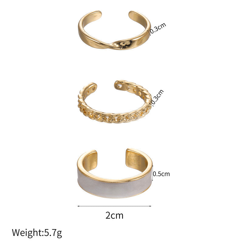 Minimalist Luxury Geometric Round Drip Oil Plated Alloy Open Ring Set