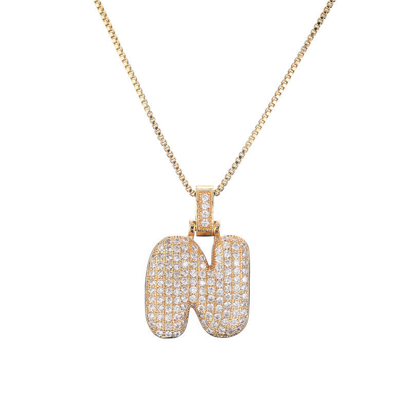 Collana da donna con iniziale in rame intarsiata, con catena a maglie, stile minimalista alla moda da pendolare, con accenti di strass