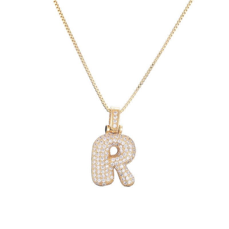 Collana da donna con iniziale in rame intarsiata, con catena a maglie, stile minimalista alla moda da pendolare, con accenti di strass