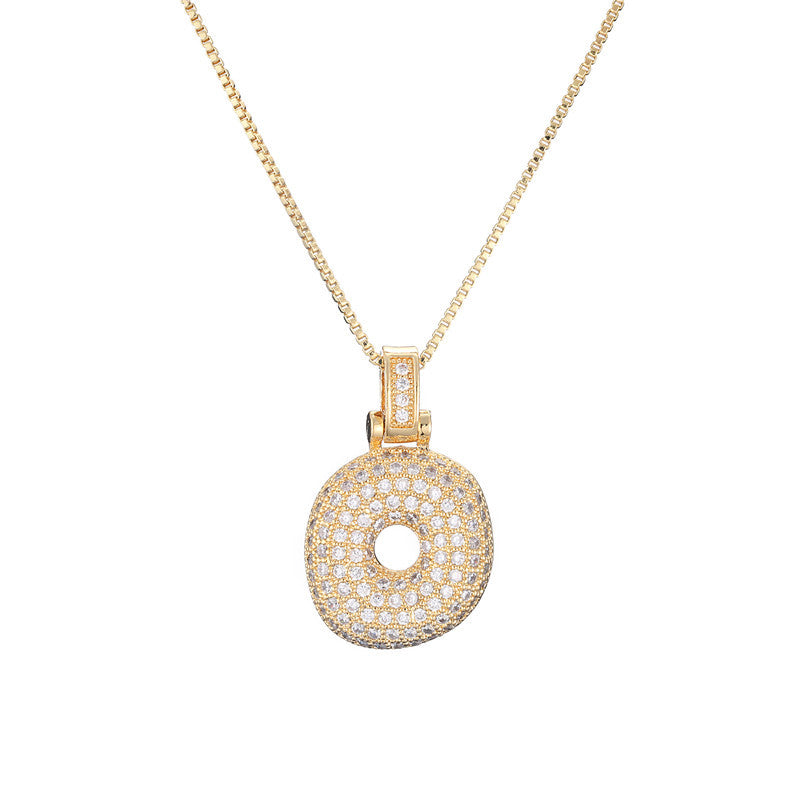 Collana da donna con iniziale in rame intarsiata, con catena a maglie, stile minimalista alla moda da pendolare, con accenti di strass