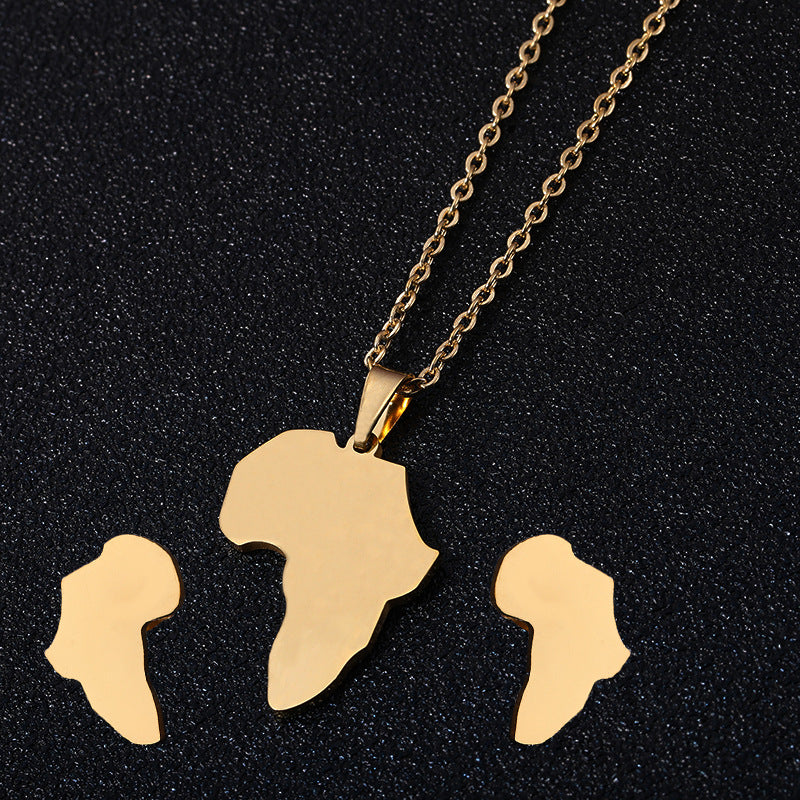 Set di collana e orecchini in acciaio al titanio con forme geometriche, stile O-Chain, finitura oro, idea regalo