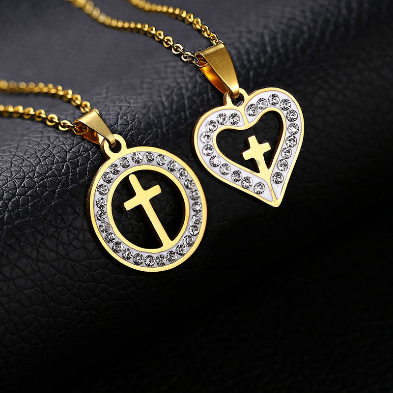 Collar con Cruz de Moda para Mujer, Cadena O de Acero de Titanio, Joyería Chapada, Regalo de Tendencia