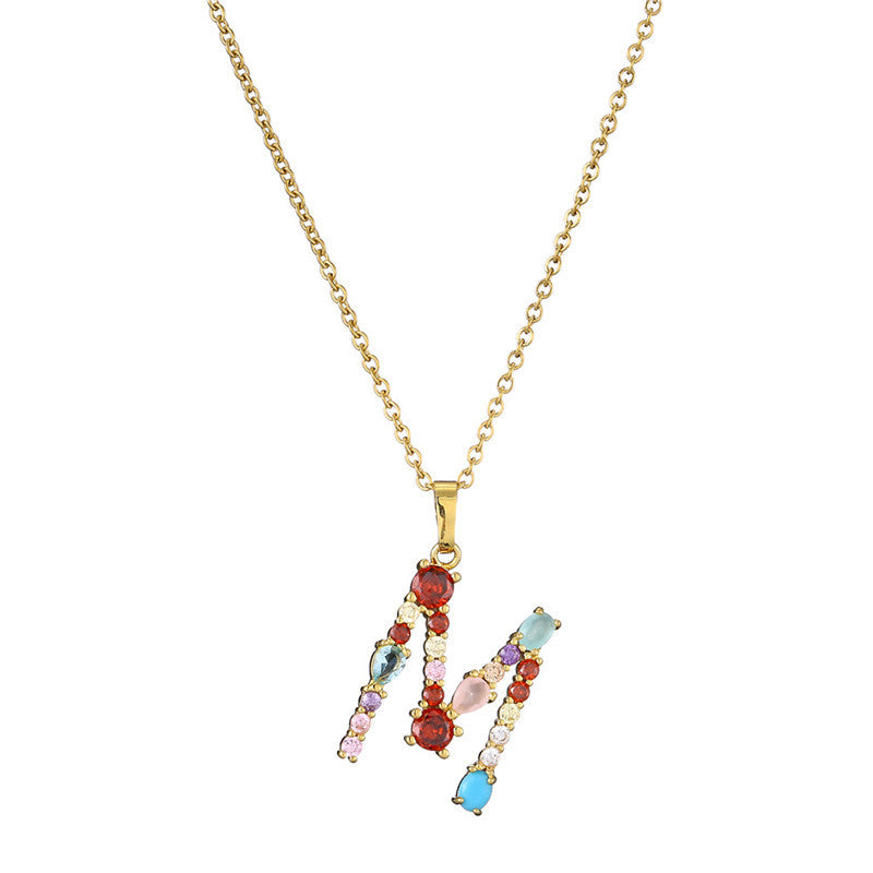 Collana con Lettere da Donna, Stile Minimalista, Alla Moda, Casual, con Catena a O, Placcata, con Strass Intarsiati