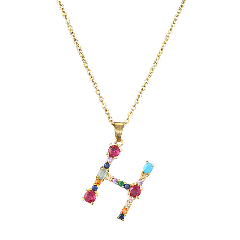 Collana con Lettere da Donna, Stile Minimalista, Alla Moda, Casual, con Catena a O, Placcata, con Strass Intarsiati