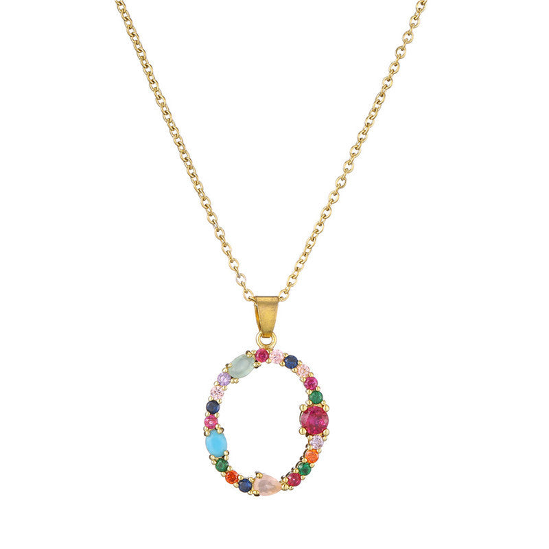 Collana con Lettere da Donna, Stile Minimalista, Alla Moda, Casual, con Catena a O, Placcata, con Strass Intarsiati