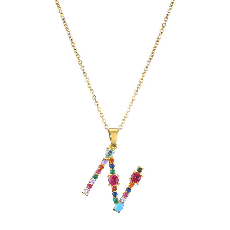 Collana con Lettere da Donna, Stile Minimalista, Alla Moda, Casual, con Catena a O, Placcata, con Strass Intarsiati