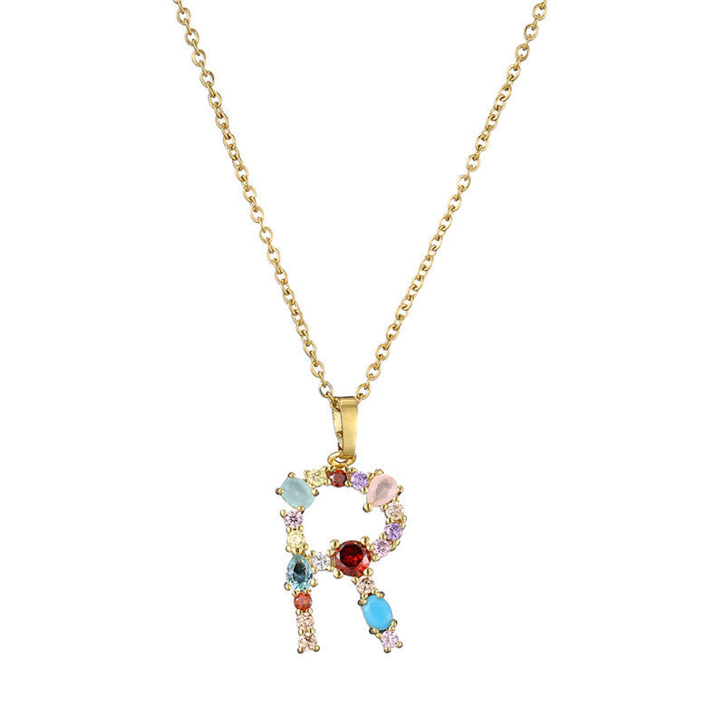 Collana con Lettere da Donna, Stile Minimalista, Alla Moda, Casual, con Catena a O, Placcata, con Strass Intarsiati