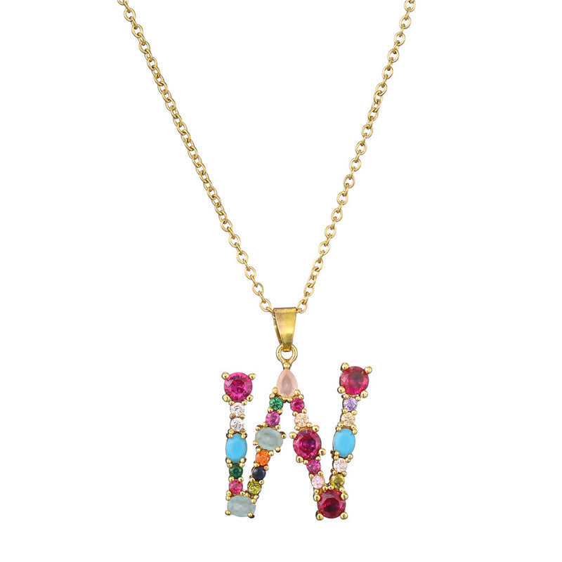 Collana con Lettere da Donna, Stile Minimalista, Alla Moda, Casual, con Catena a O, Placcata, con Strass Intarsiati