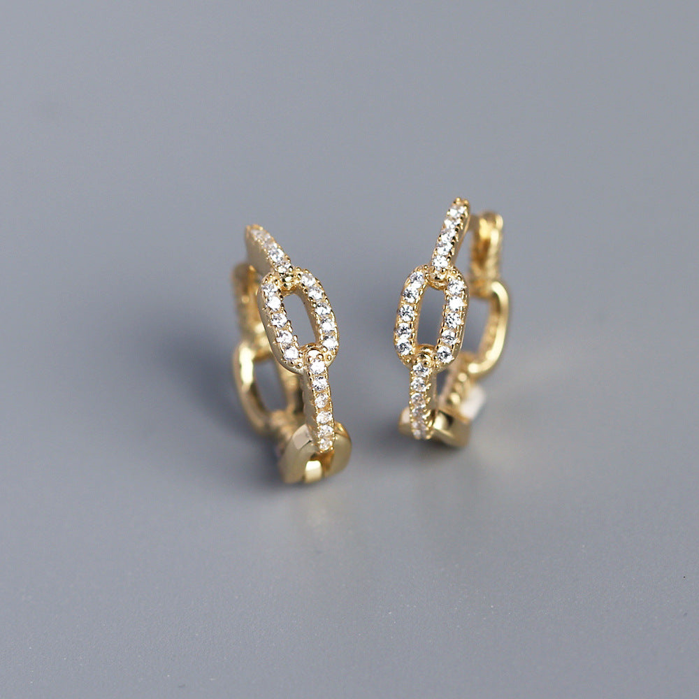 S925 Sterling Silver Geometric Design Inlay Rhinestone Earrings for Women, Fashion Jewelry