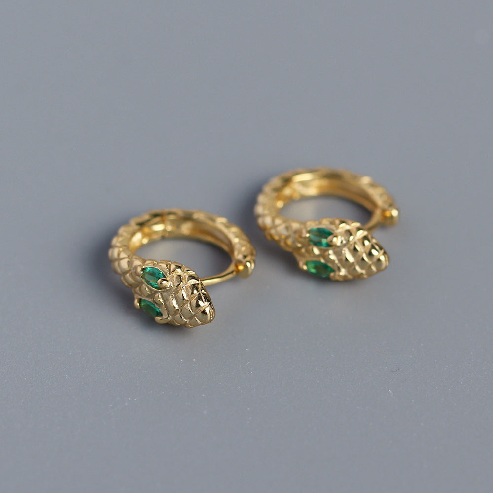 S925 Sterling Silver Snake Shape Inlay Rhinestone Earrings for Women - YHE0289
