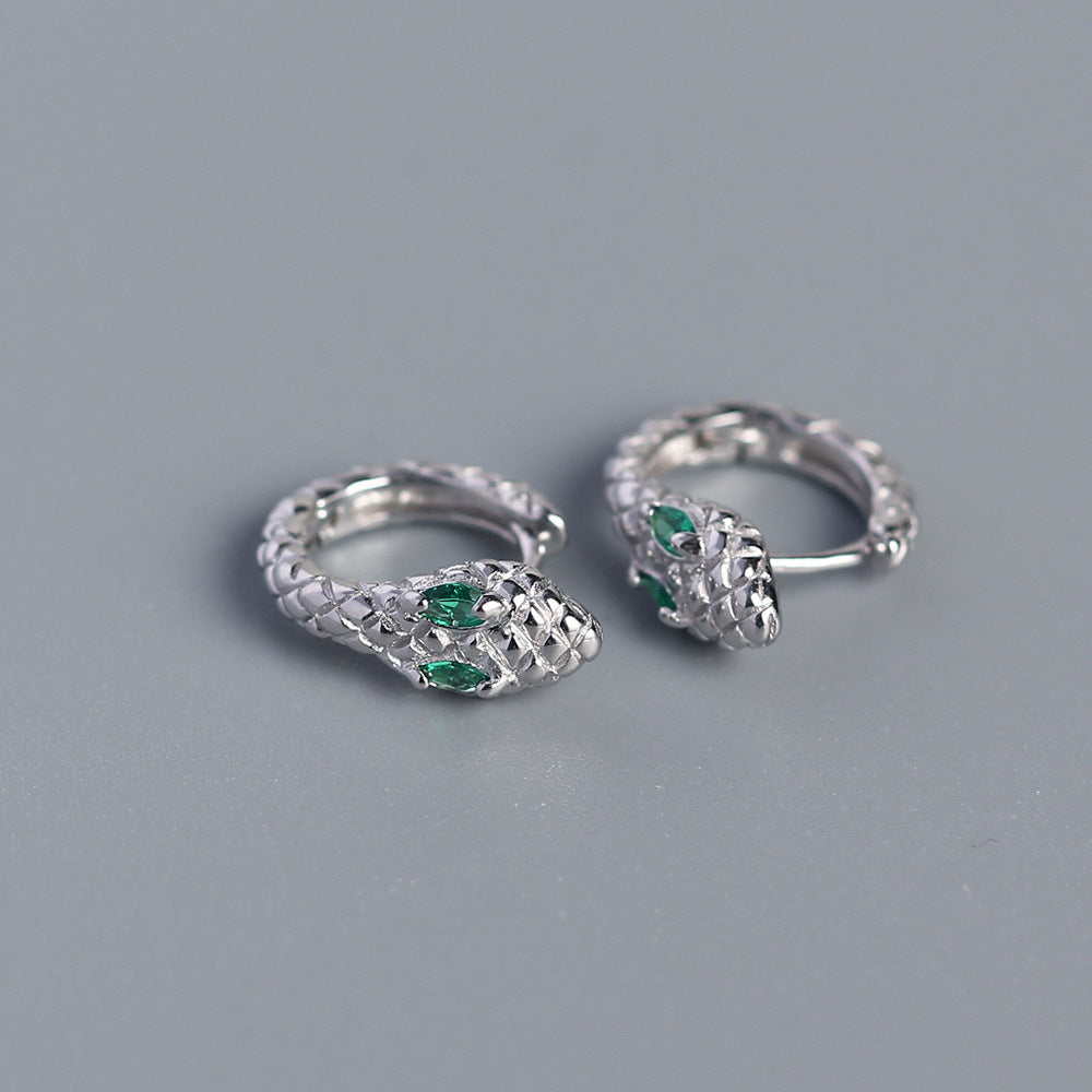 S925 Sterling Silver Snake Shape Inlay Rhinestone Earrings for Women - YHE0289
