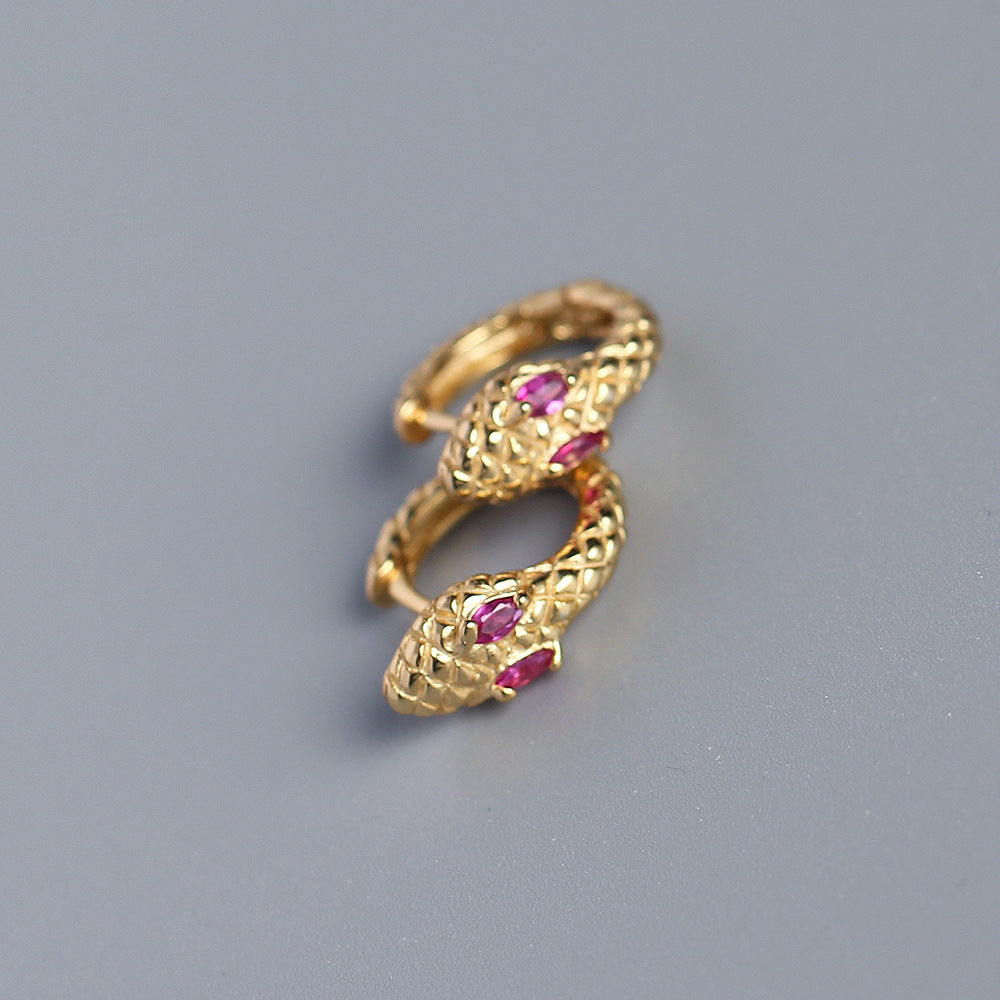 S925 Sterling Silver Snake Shape Inlay Rhinestone Earrings for Women - YHE0289