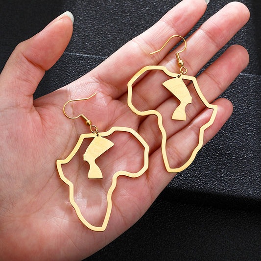 Geometric Shape Women's Fashion Casual Stainless Steel Earrings Egyptian Queen Nefertiti Design Gift