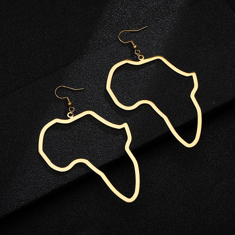 Pendientes de mapa africano de acero inoxidable dorado con aros grandes geométricos para mujer - Joyería de regalo informal y a la moda
