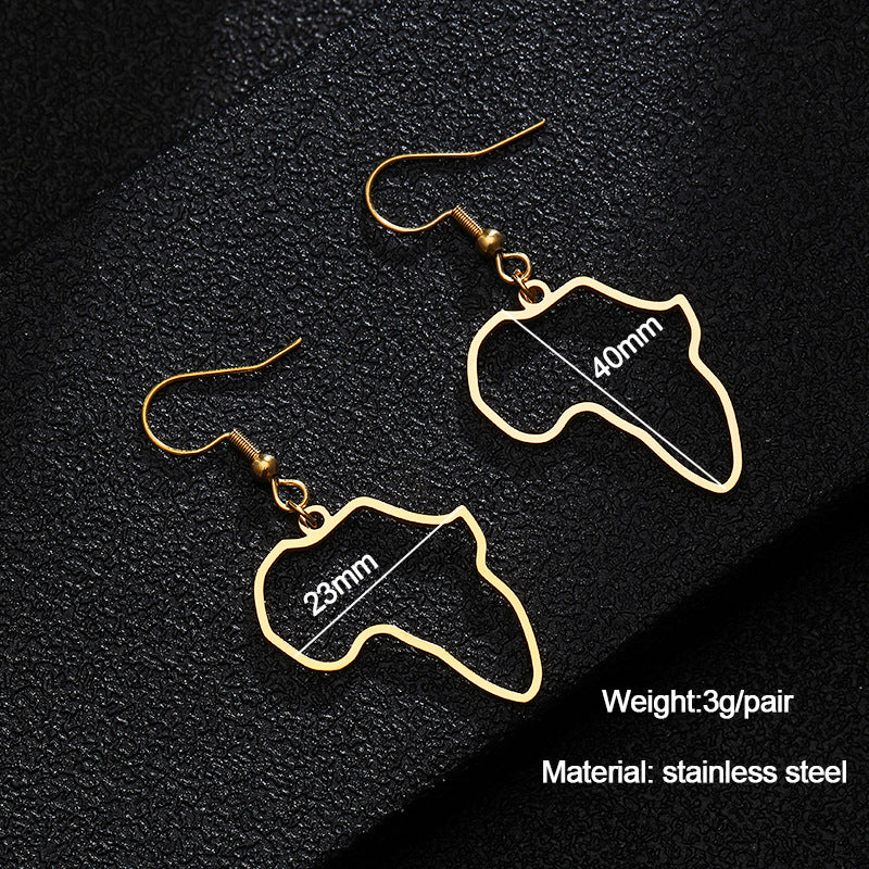Pendientes de mapa africano de acero inoxidable dorado con aros grandes geométricos para mujer - Joyería de regalo informal y a la moda