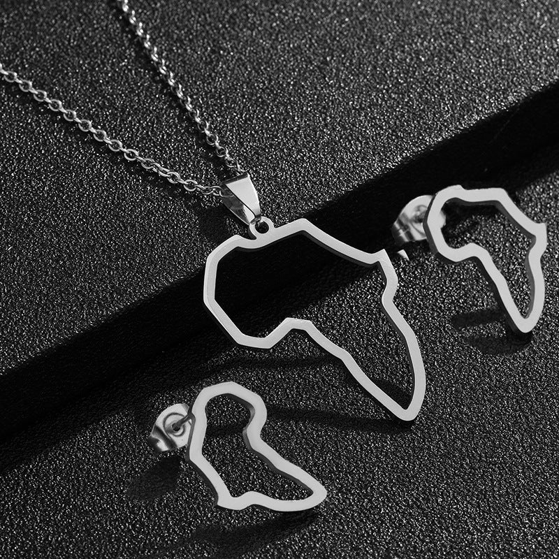 Set Collana con Ciondolo e Orecchini in Acciaio al Titanio e Inox Geometrico per Donna, Moda Casual, Regalo