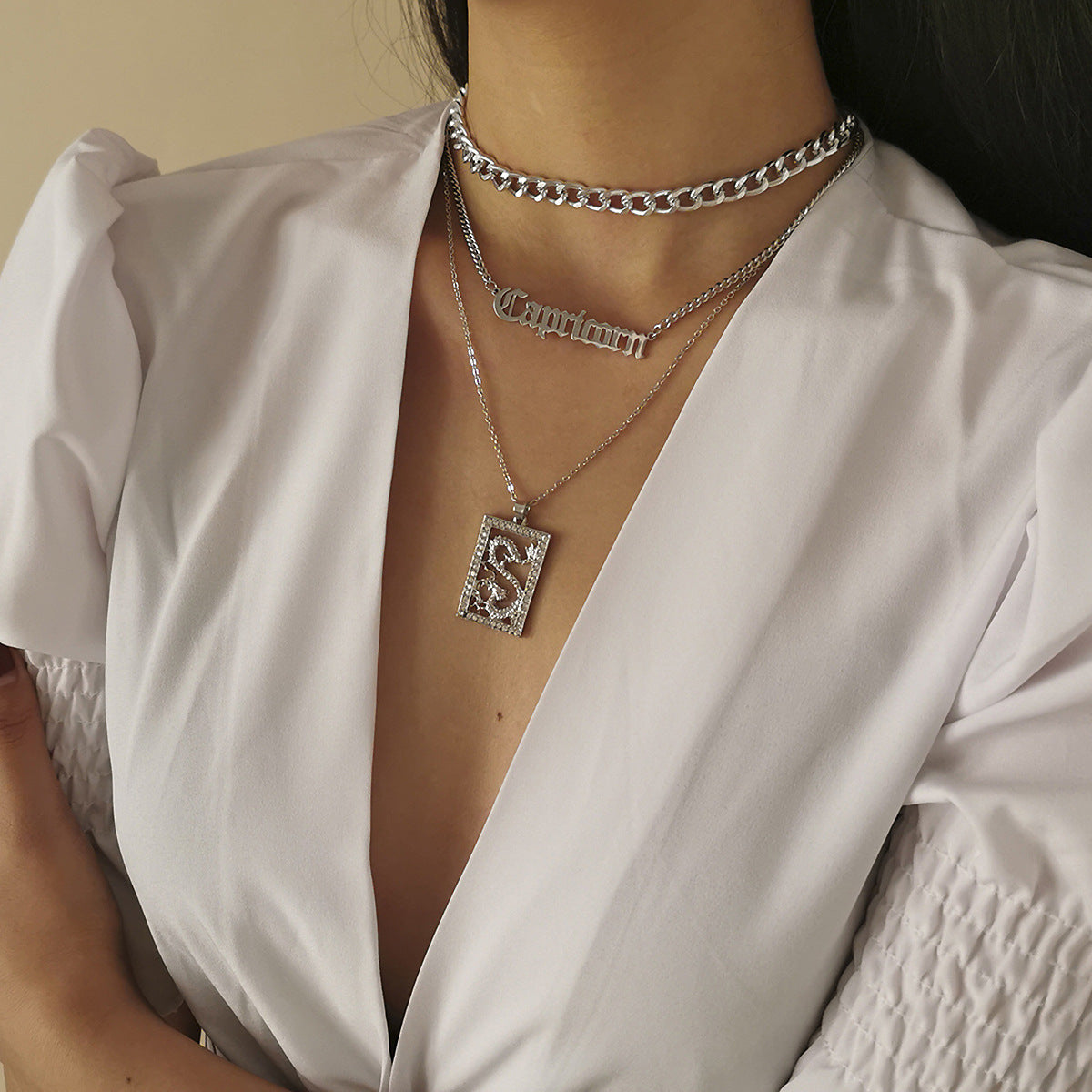 Collana con Lettera Geometrica da Donna, Catena a Croce in Lega Multistrato Placcata, Gioielli alla Moda Stile Ins di Tendenza