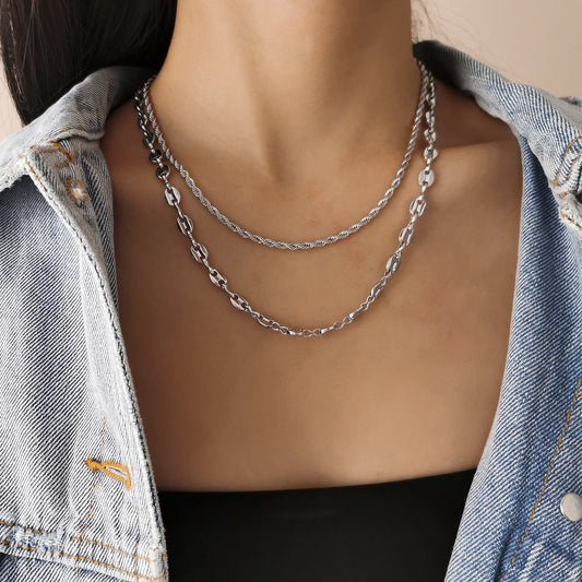Minimalist Geometric Iron Rope Chain Necklace for Women - Plated, Irregular Shape, Trendy Fashion Jewelry