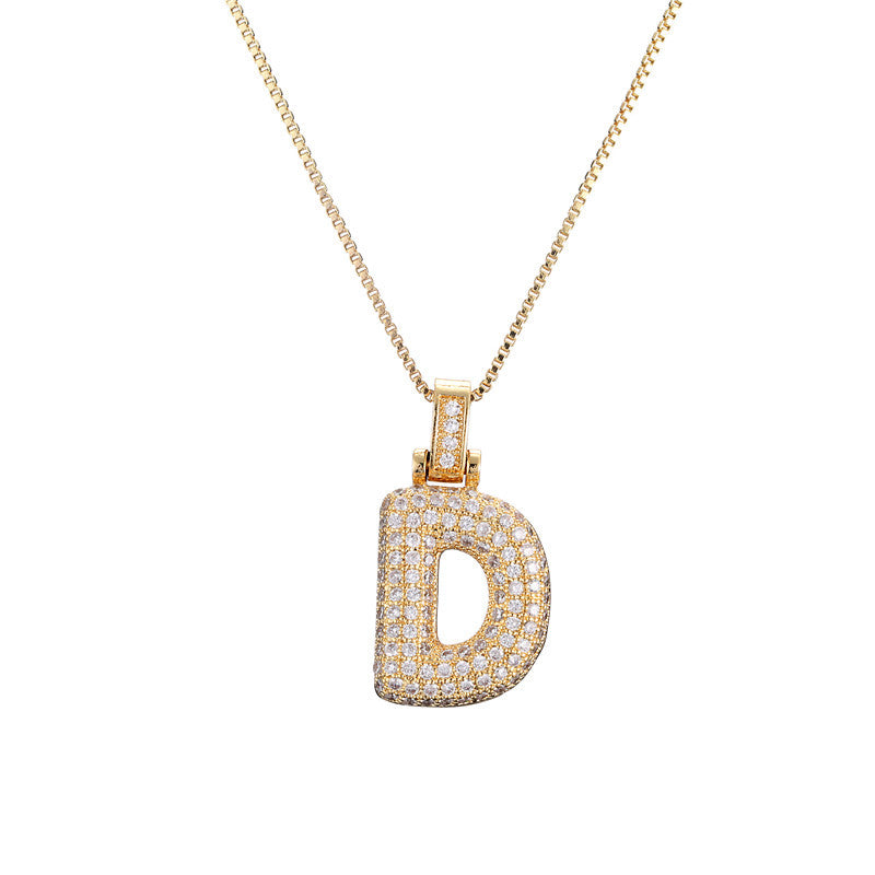Collana da donna con iniziale in rame intarsiata, con catena a maglie, stile minimalista alla moda da pendolare, con accenti di strass
