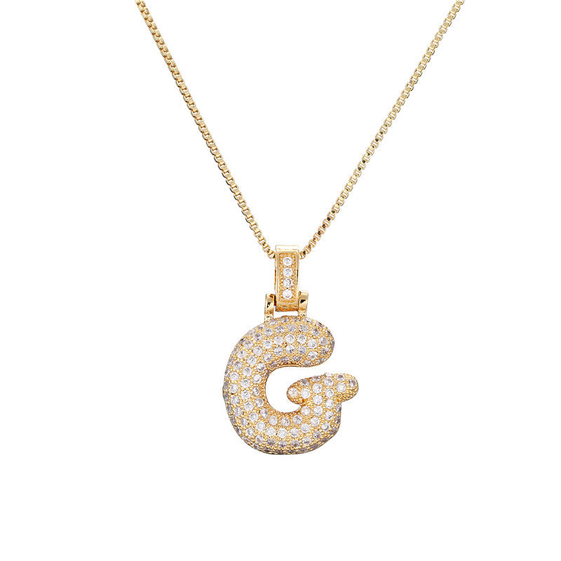 Collana da donna con iniziale in rame intarsiata, con catena a maglie, stile minimalista alla moda da pendolare, con accenti di strass