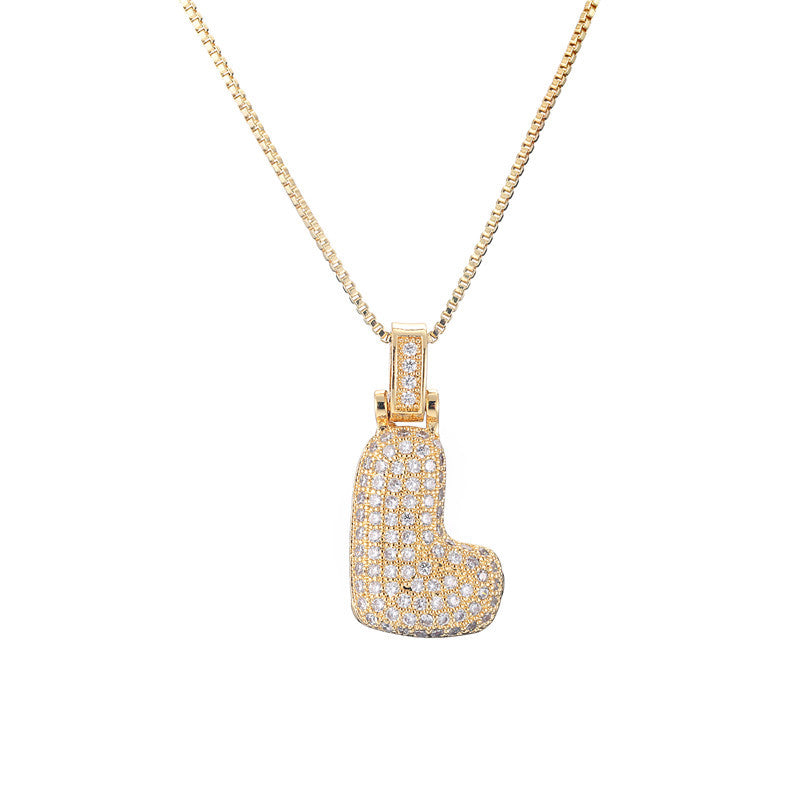 Collana da donna con iniziale in rame intarsiata, con catena a maglie, stile minimalista alla moda da pendolare, con accenti di strass