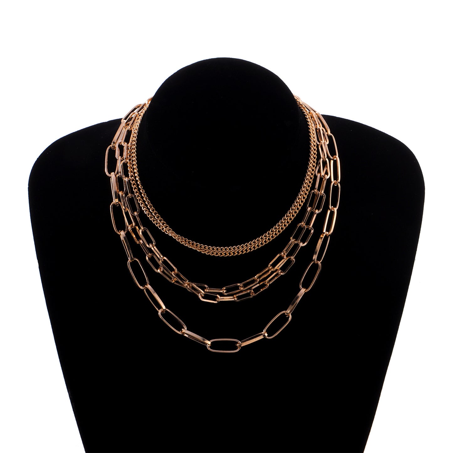 Geometric Vintage Alloy Box Chain Necklace for Women - Multi-Layered Fashion Jewelry, Plated Finish, Stylish Accessory for Sweaters