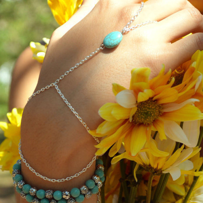 Hand-Strung Turquoise Bracelet for Women Adjustable Beaded Wristband Boho Style Jewelry
