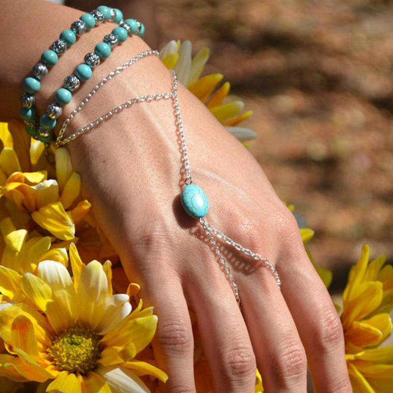Hand-Strung Turquoise Bracelet for Women Adjustable Beaded Wristband Boho Style Jewelry