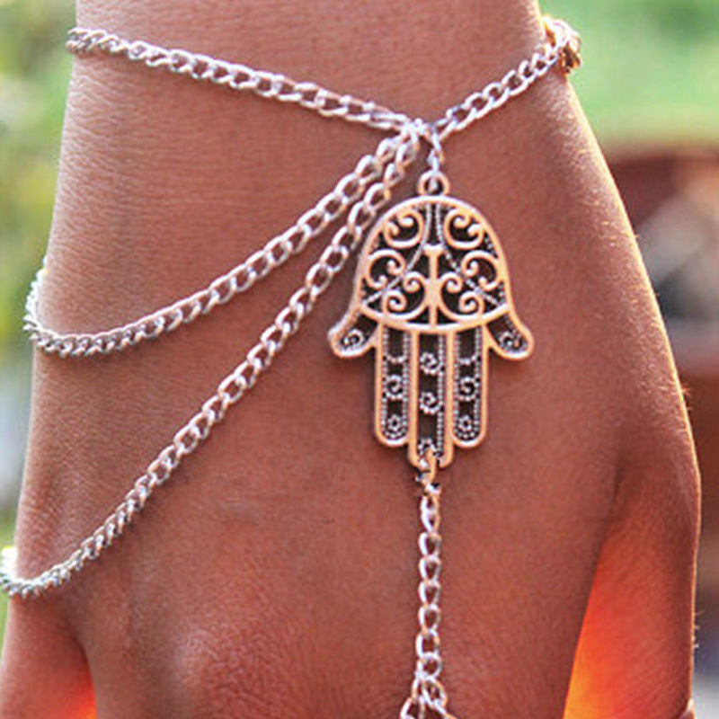 Buddha Hand Fringe Linked Chain Bracelet for Women Statement Streetwear Fashion Jewelry
