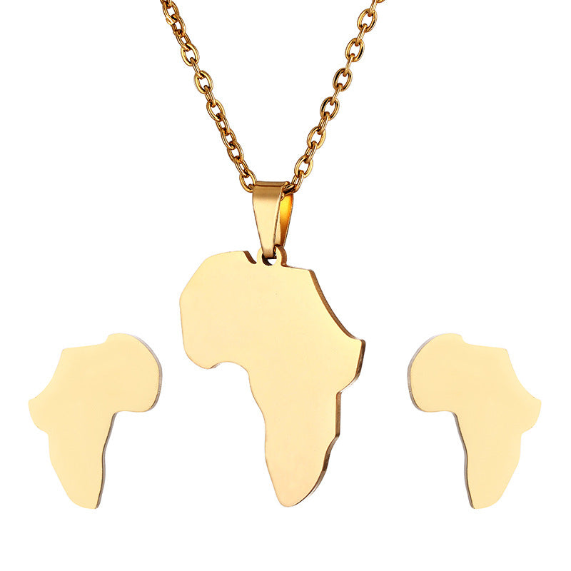 Set di collana e orecchini in acciaio al titanio con forme geometriche, stile O-Chain, finitura oro, idea regalo