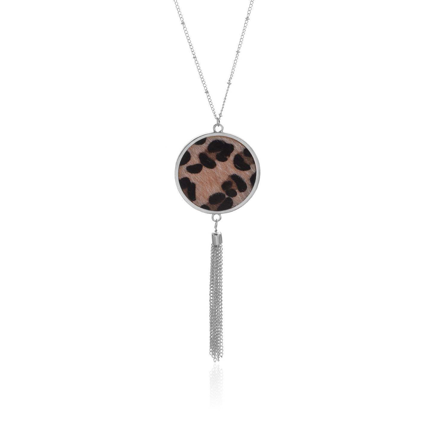 Leopard Print Geometric Alloy Pendant Necklace for Women, Vintage Hip-Hop Long Tassel Sweater Chain with Plated Finish