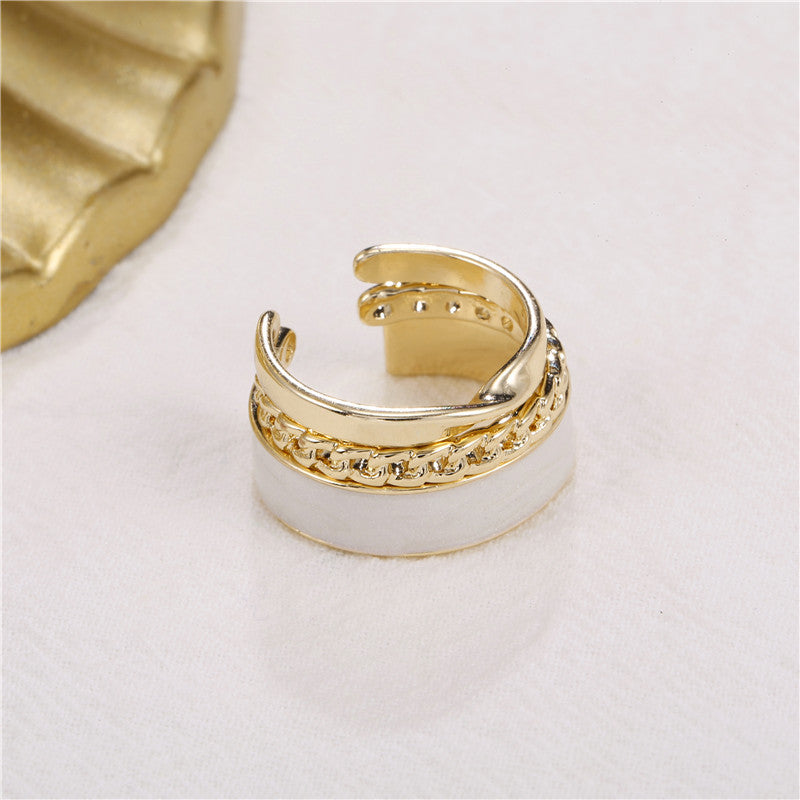Minimalist Luxury Geometric Round Drip Oil Plated Alloy Open Ring Set