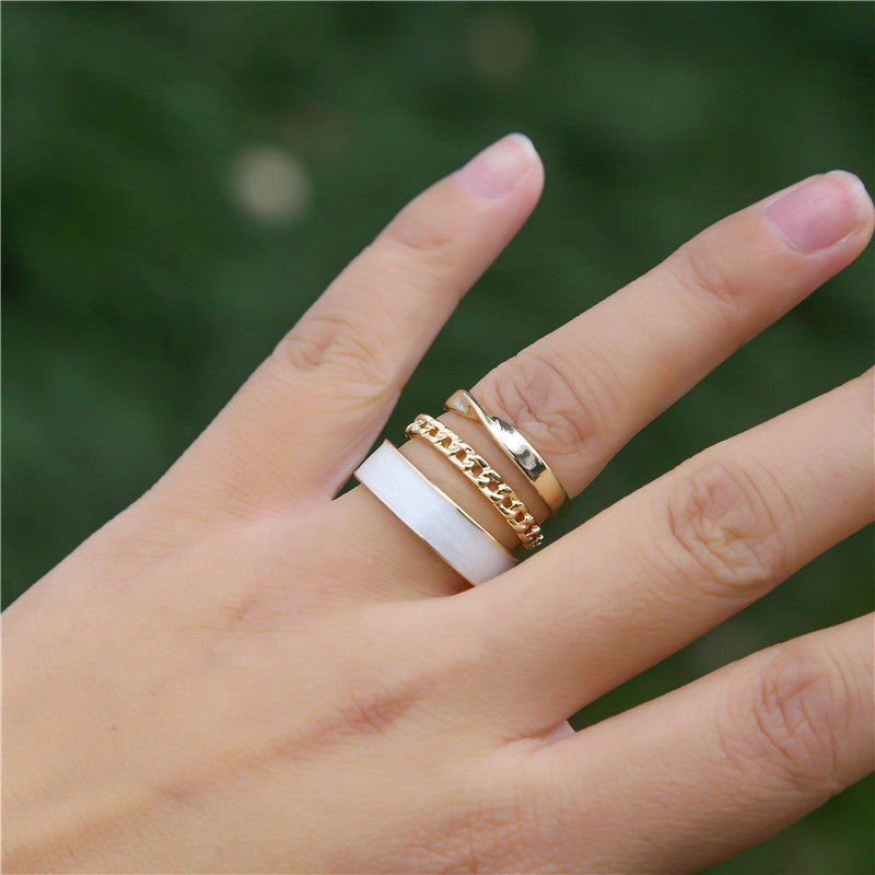 Minimalist Luxury Geometric Round Drip Oil Plated Alloy Open Ring Set