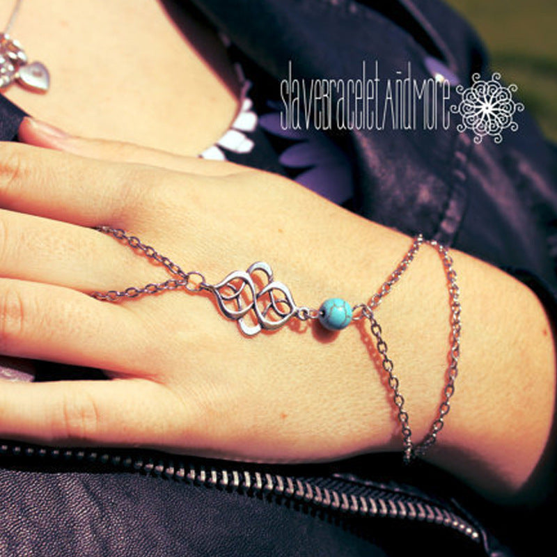 Turquoise-Inspired Lucky Charm Linked Finger Bracelet for Women Fashion Jewelry